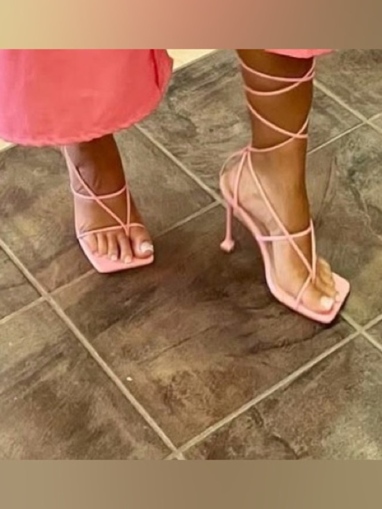 Shoes - Pink Strappy Lace-Up Women's Heeled Sandals